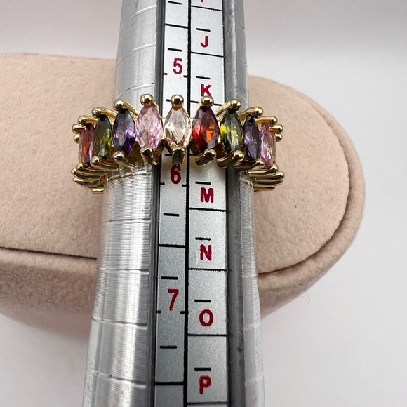 Gold Tone Rainbow Rhinestone RIng and C hoop pierced earrings - Picture 7 of 16